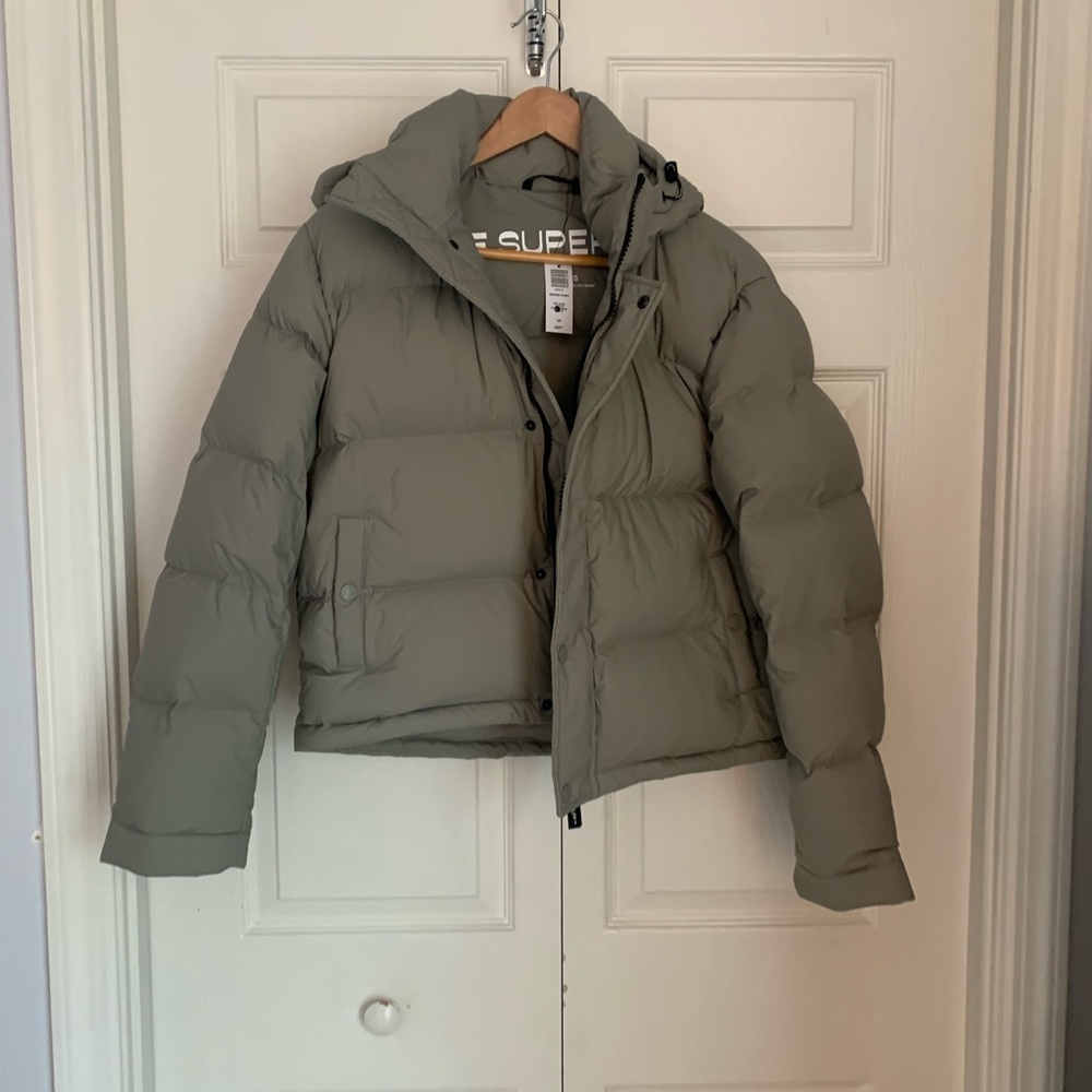 Aritzia Super Puff Sage Green short down coat size small “Dry Basil” color